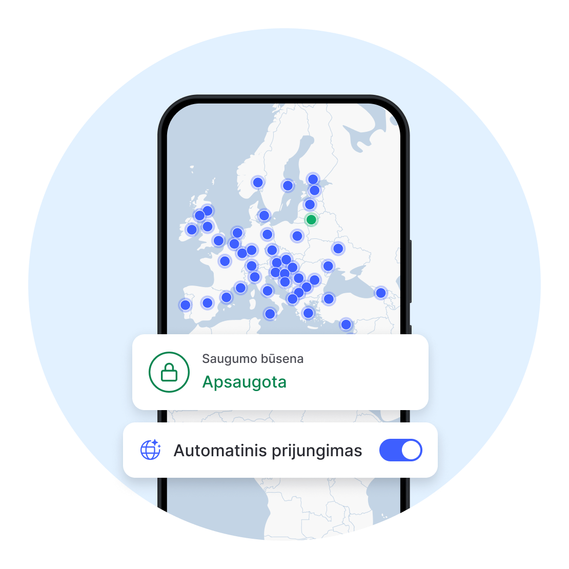 Automatinio prijungimo funkcija įjungia jūsų VPN apsaugą, kad jums nereikėtų apie tai galvoti.