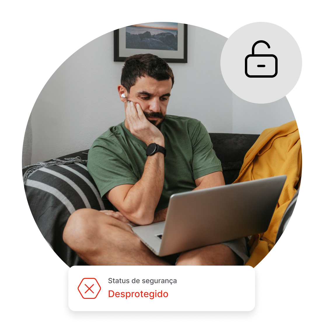 Um homem navegando na Internet sem a devida cibersegurança.