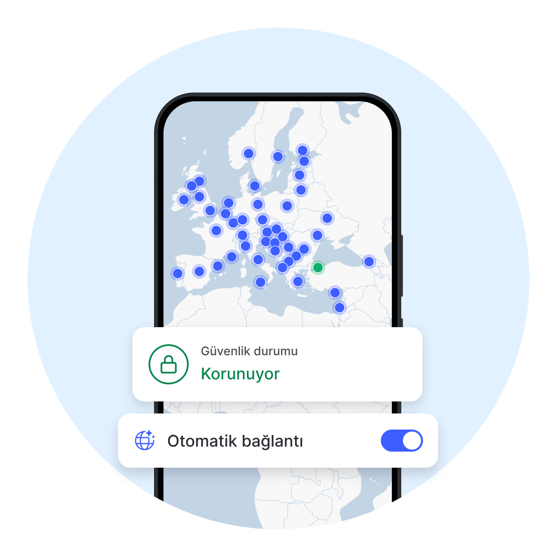 Otomatik bağlanma, siz düşünmek zorunda kalmadan VPN korumanızı açar.