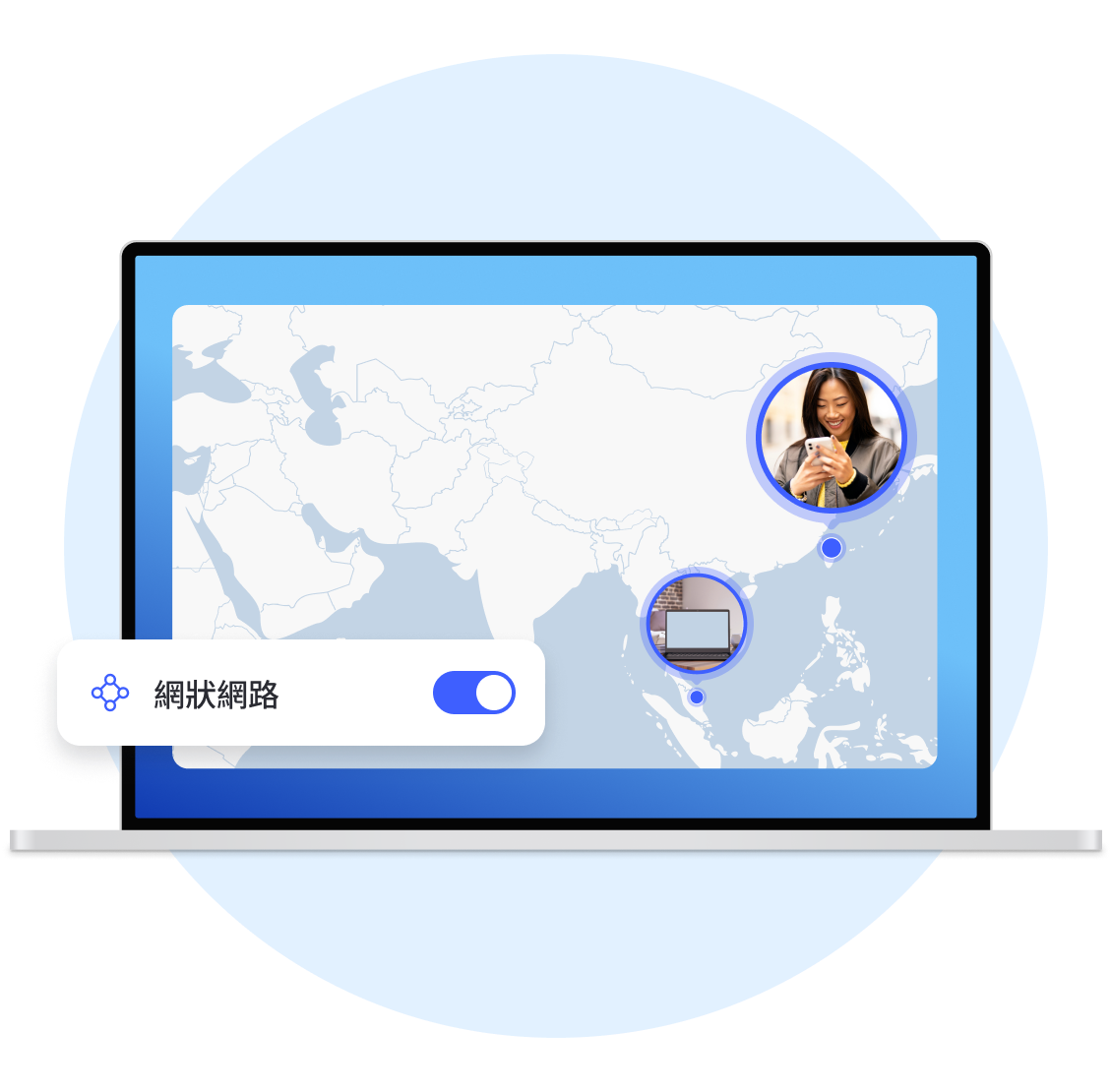 NordVPN 的網狀網路功能讓您可透過加密私人通道，存取多台裝置。