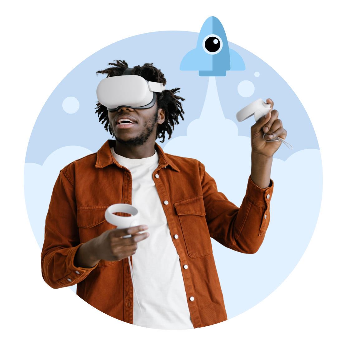 Мужчина использует NordVPN, чтобы безопасно играть на Oculus Quest 2.