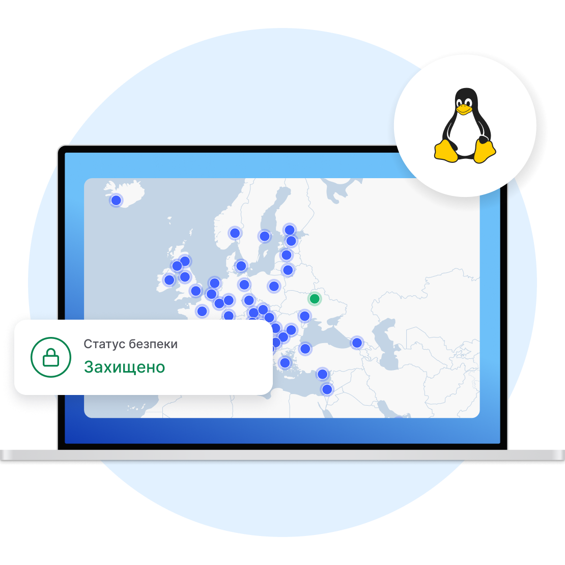 VPN-клієнт NordVPN активний на пристрої з ОС Linux, і це свідчить про те, що з’єднання користувача зашифровано.
