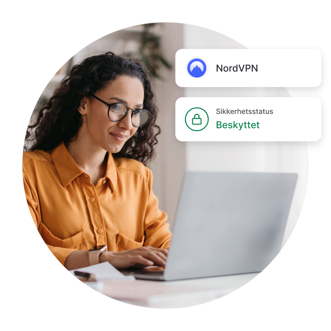 A woman using NordVPN for additional security and privacy when connecting to the dark web.