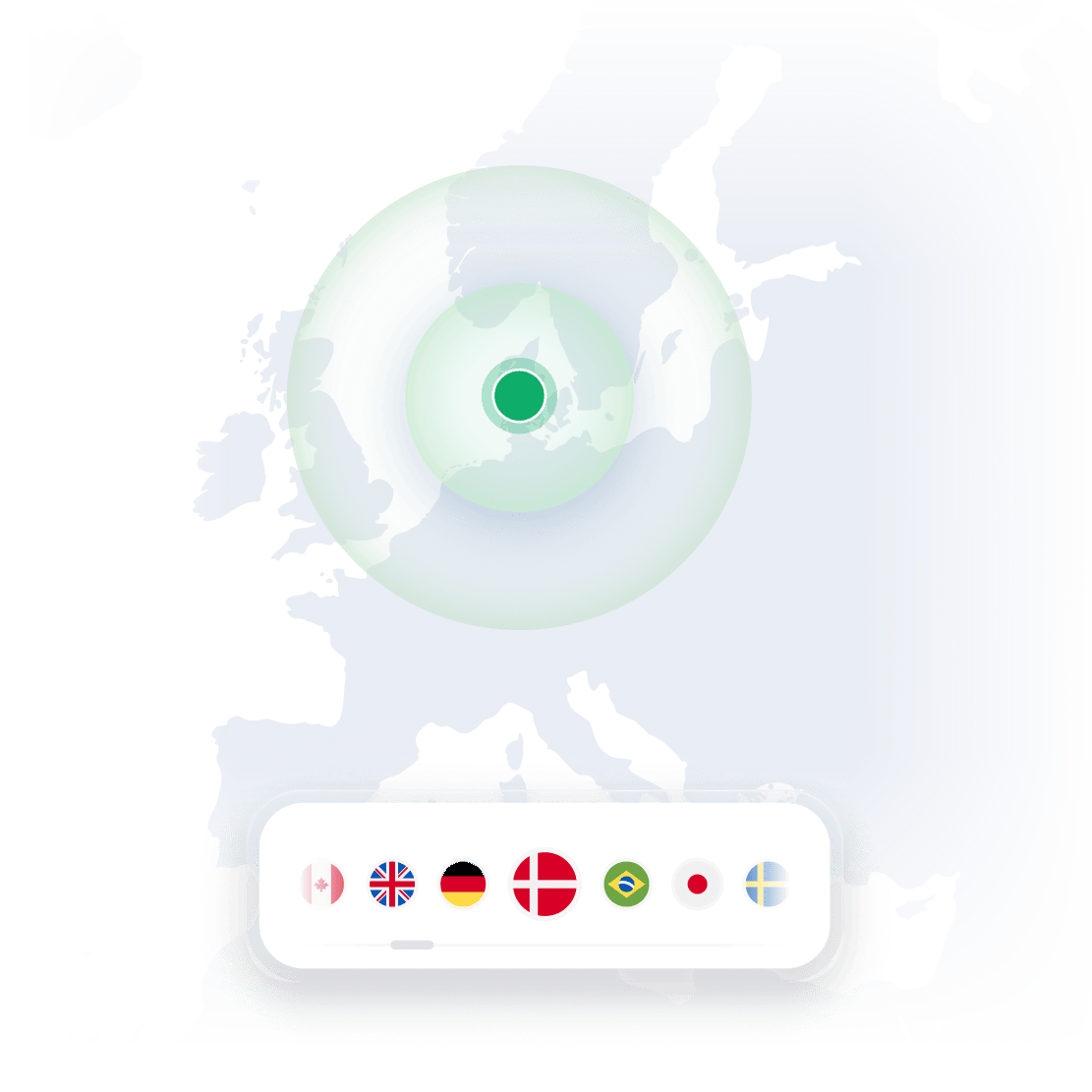 En NordVPN-nål, der markerer en sikker VPN-serverplacering på et verdenskort.