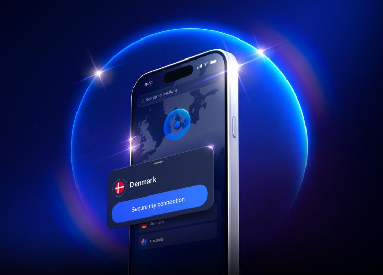 En smartphone, der bruger NordVPN-serveren i Danmark til sikker surfing på nettet.
