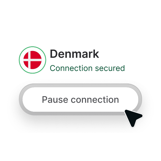 Et lille udsnit af NordVPN-appen, der viser, hvordan man nemt kan sætte en VPN-forbindelse på pause.