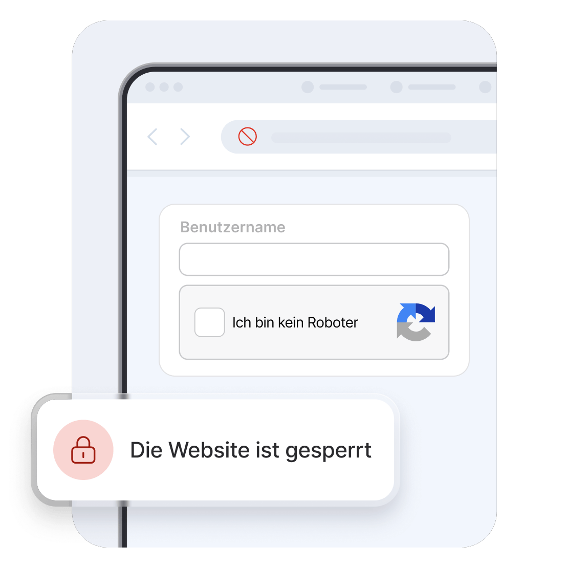 A website login window with a CAPTCHA and a notification that informs the website is blocked.