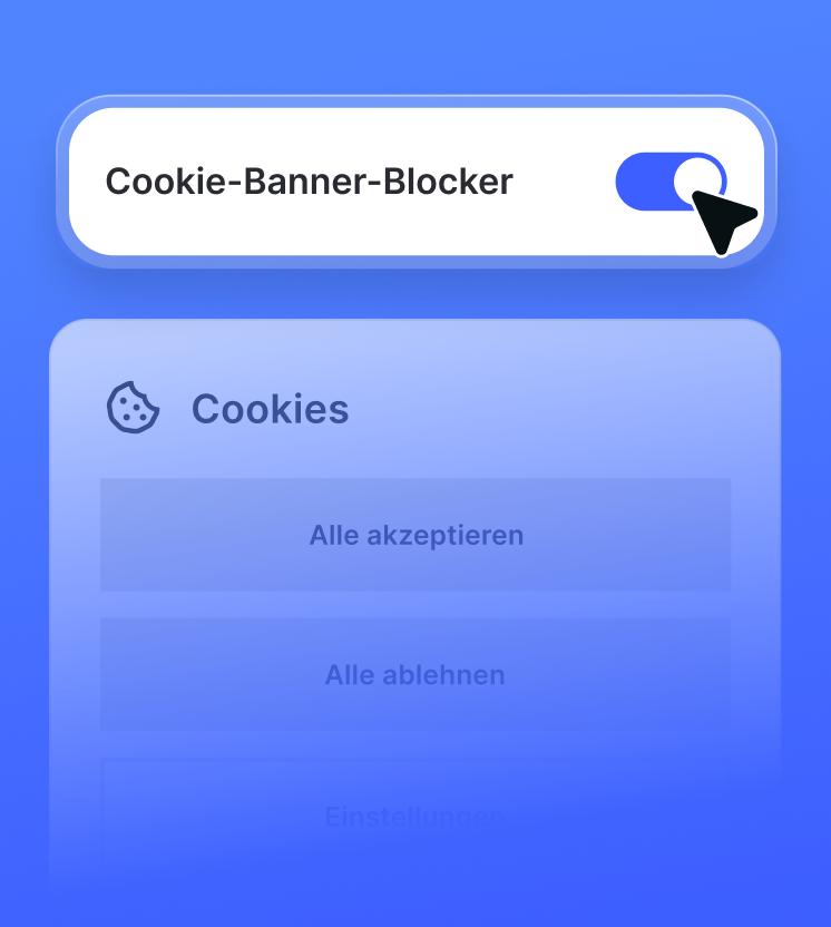 Ein aktivierter NGAV-Umschalter für die Funktion zum Ausblenden von Cookie-Bannern, der über einem Pop-up-Fenster für die Cookie-Zustimmung angezeigt wird.
