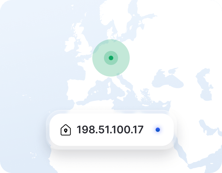 Ein Ausschnitt aus einer VPN-App mit einer dedizierten IP und einer Standortmarkierung auf einer Deutschlandkarte.