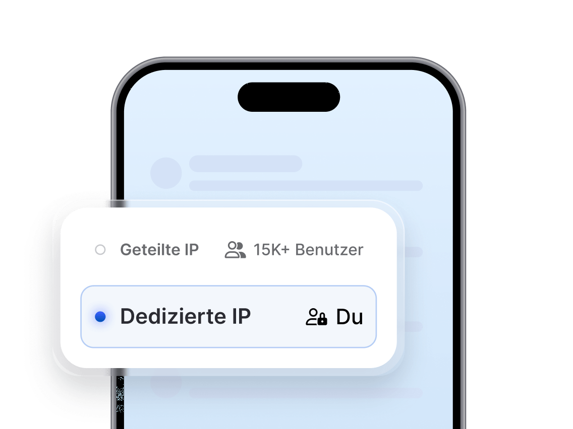 Eine Meldung in einer mobilen App, die den Nutzer auffordert, zwischen gemeinsam genutzten und dedizierten IP-Adressen zu wählen.