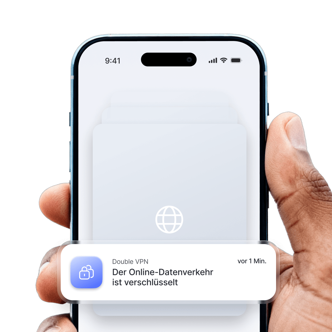 Ein Smartphone-Bildschirm, der anzeigt, dass das Gerät Double-VPN-Verschlüsselung verwendet.