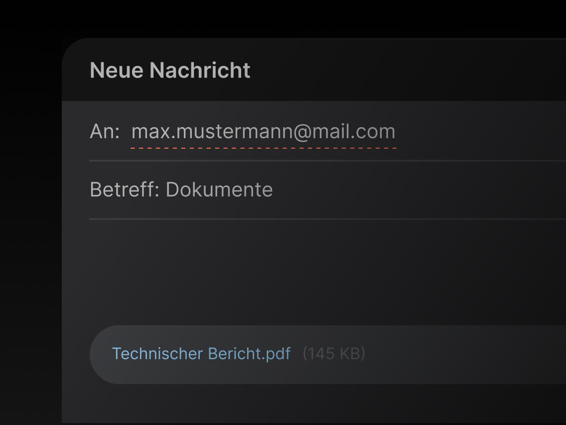 Eine E-Mail mit einer angehängten PDF-Datei und dem Betreff „Dokumente“.