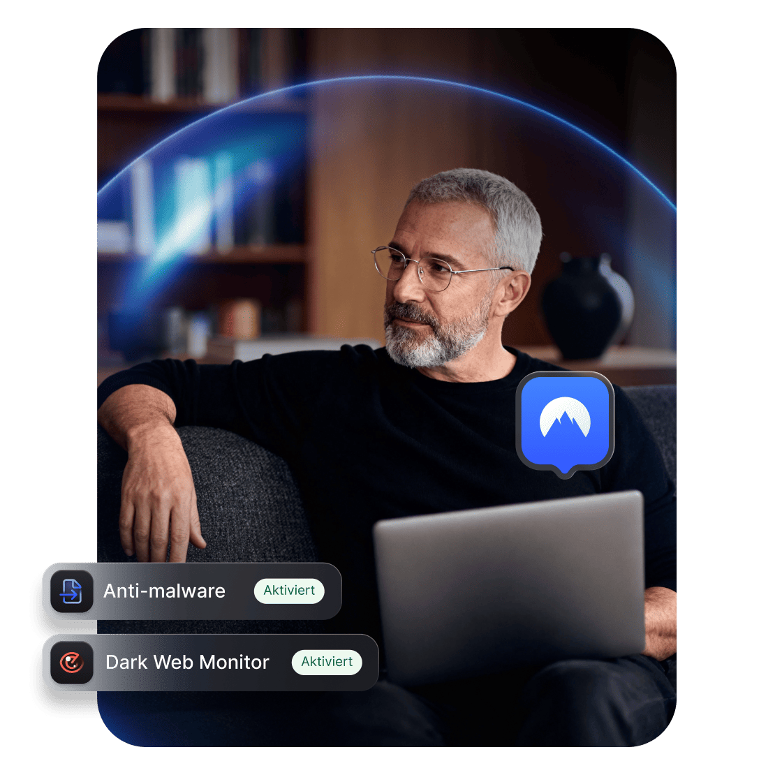 Eine Person, die NordVPN nutzt, um sich vor Online-Bedrohungen zu schützen.