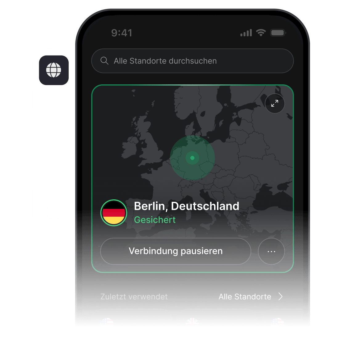Ein Smartphone-Bildschirm, auf dem die NordVPN-App geöffnet ist und eine Verbindung zu einem VPN-Server in den USA besteht.