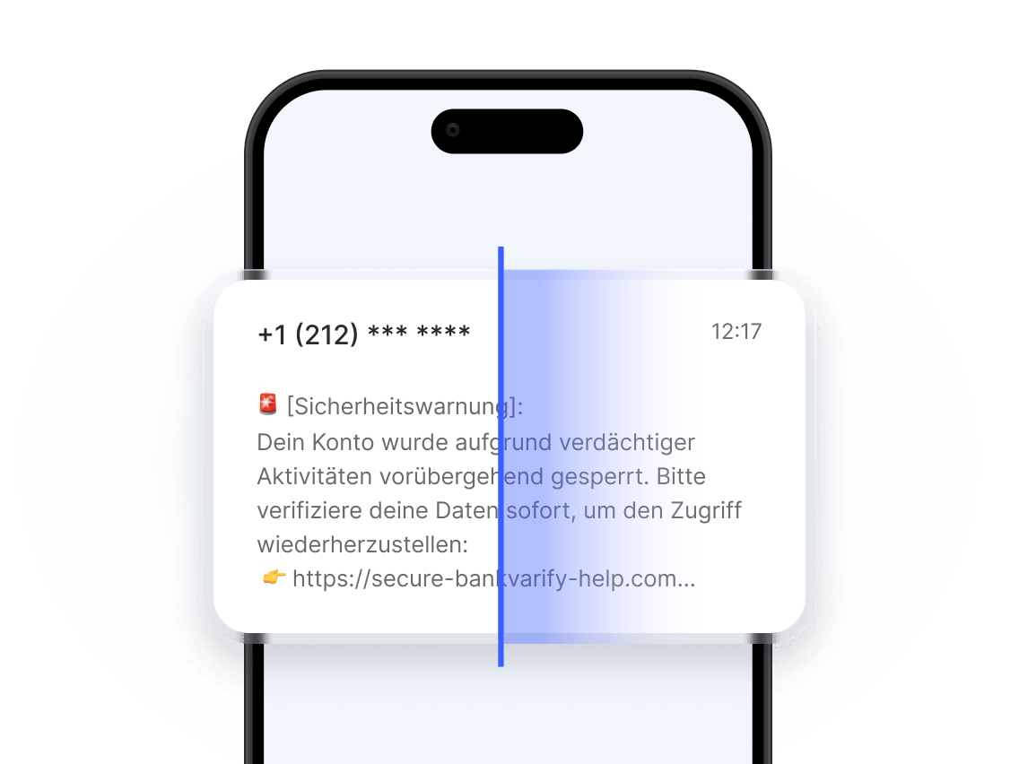 Ein Betrugs-Checker, der einen Phishing-Link in einer SMS erkennt.
