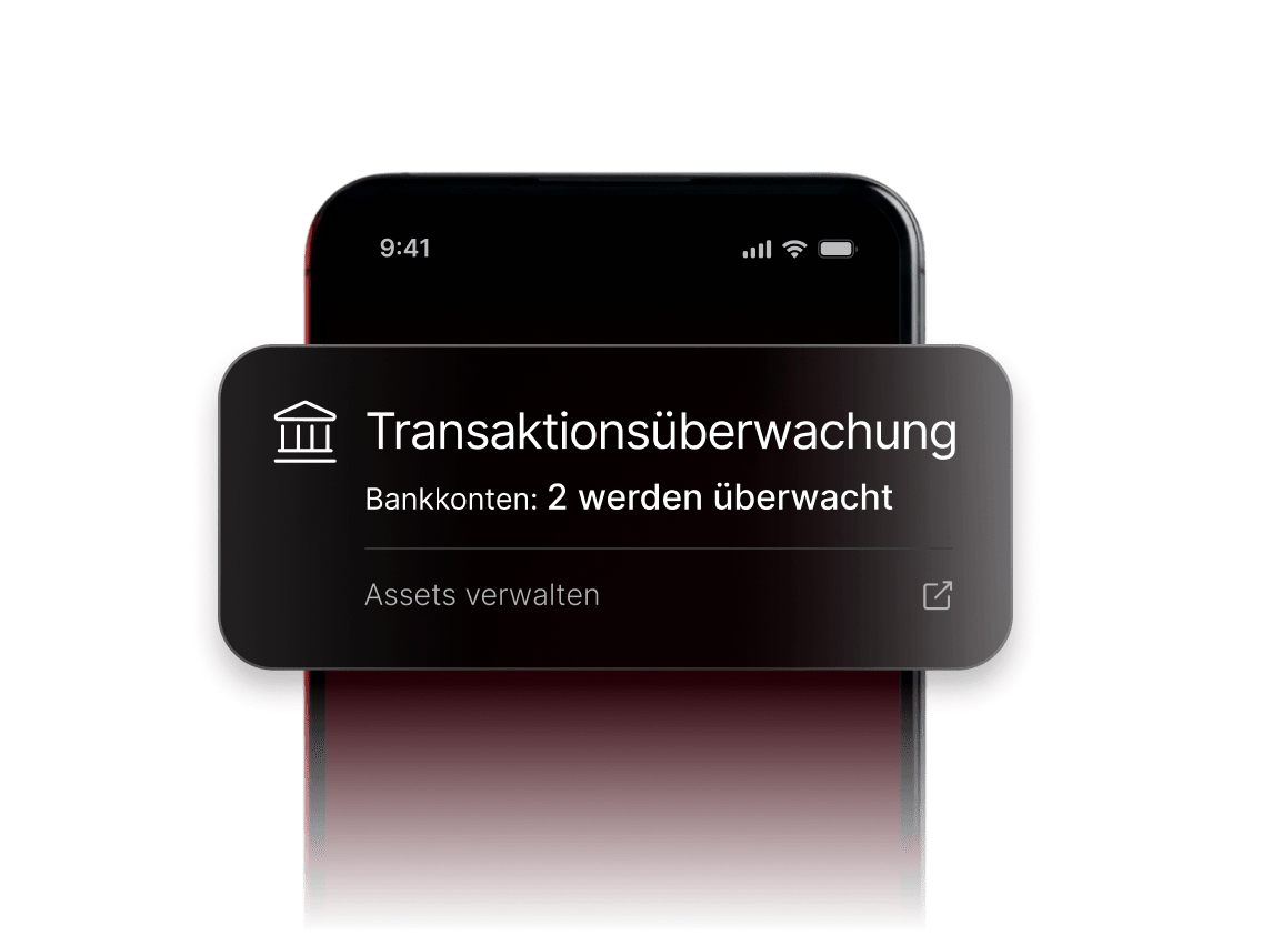 Eine Benachrichtigung der Transaktions-Überwachung, die anzeigt, dass derzeit zwei Bankkonten überwacht werden.