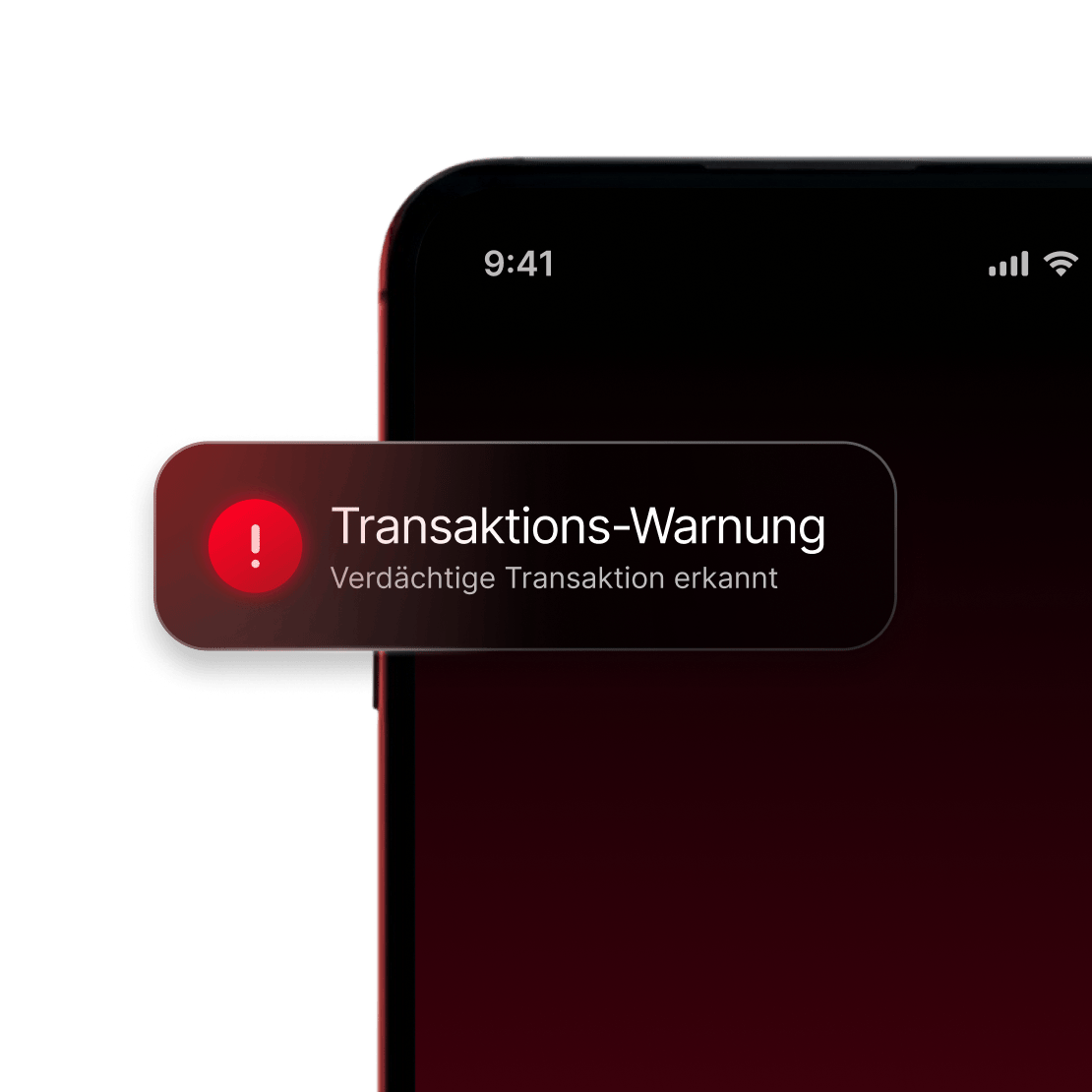 Eine Ecke eines Laptop-Bildschirms mit einer Echtzeit-Warnung zu einer verdächtigen Transaktion.