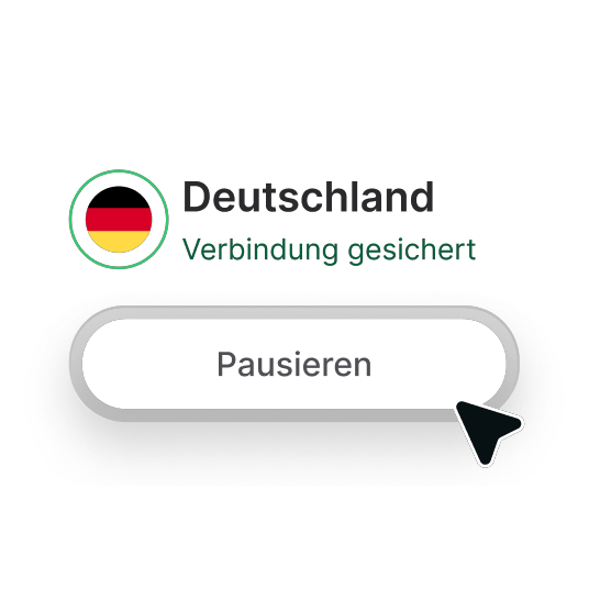 Ein Ausschnitt aus der NordVPN-App, der zeigt, wie man eine VPN-Verbindung ganz einfach pausieren kann.