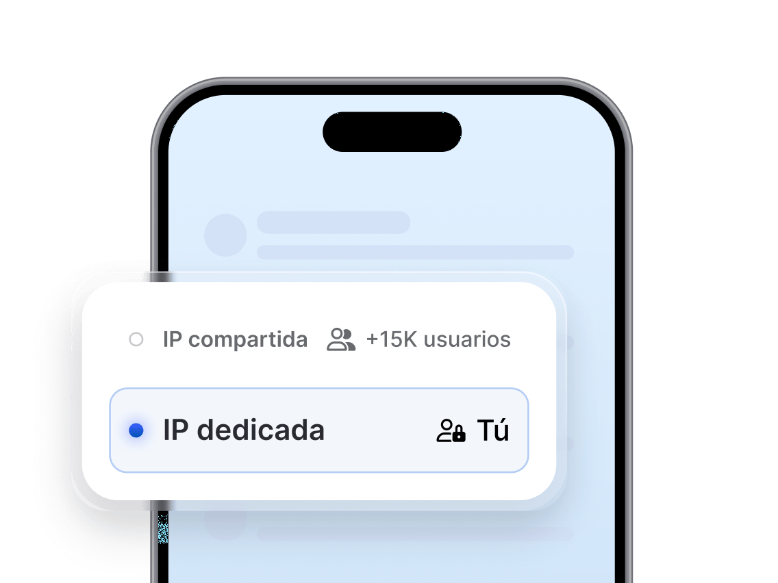 Un mensaje en la app que le pide al usuario elegir entre una IP compartida o una IP dedicada.