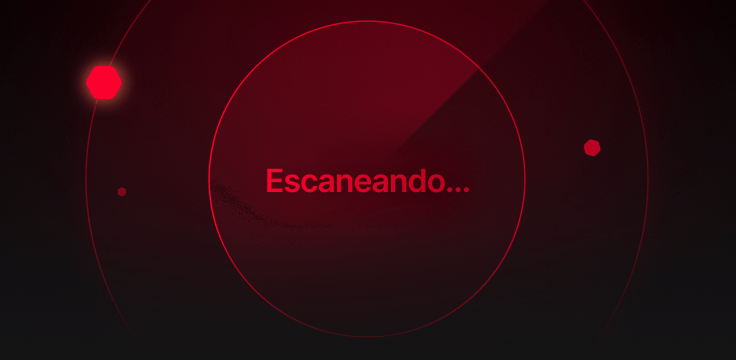 Un círculo rojo con la palabra &quot;Escaneando&quot; escrita en él.