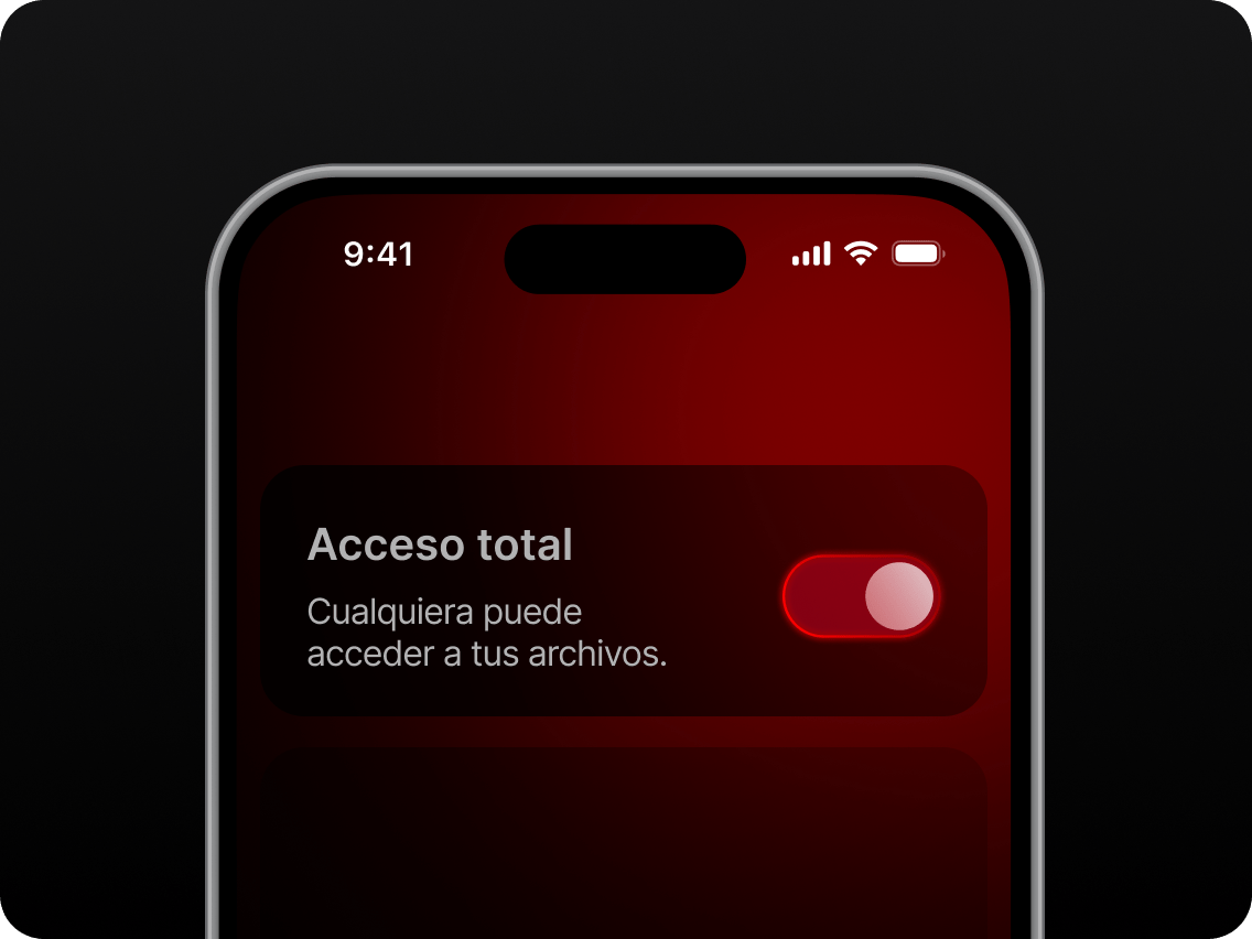 Una pantalla de un celular con el botón de &quot;Acceso completo&quot; activado.