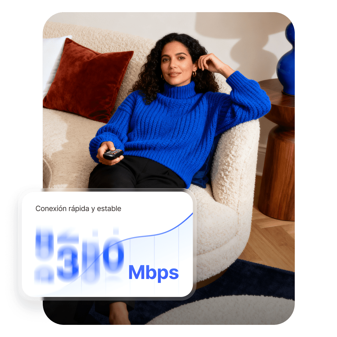 Una mujer usa una conexión VPN rápida y estable para ver películas y series en streaming.