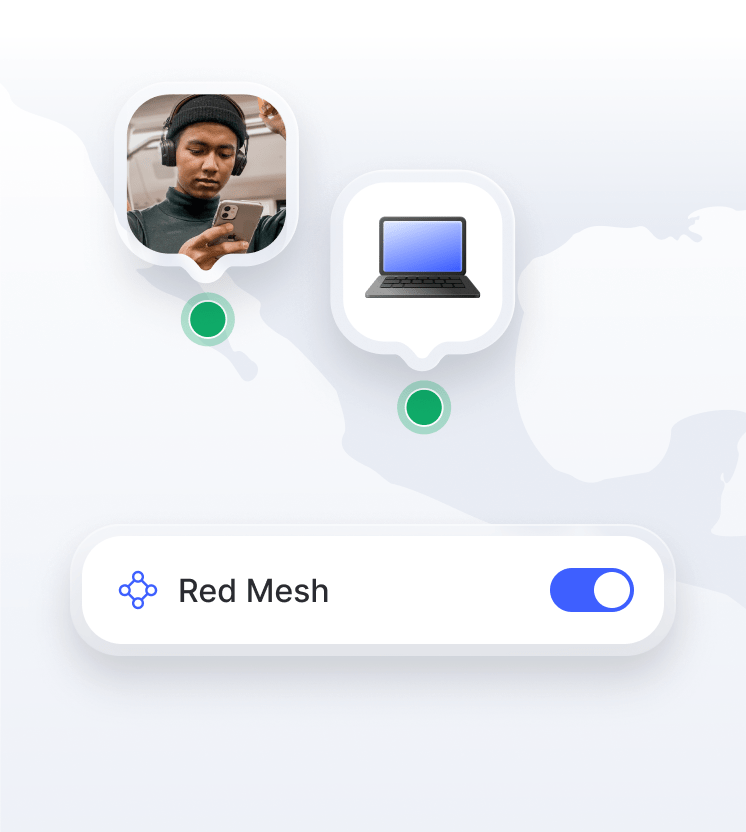 Una persona usa la Red Mesh para conectarse a su laptop de forma remota.
