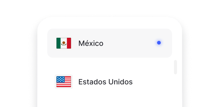 Fragmento de una lista que muestra ubicaciones de IP dedicadas, como México y Estados Unidos.