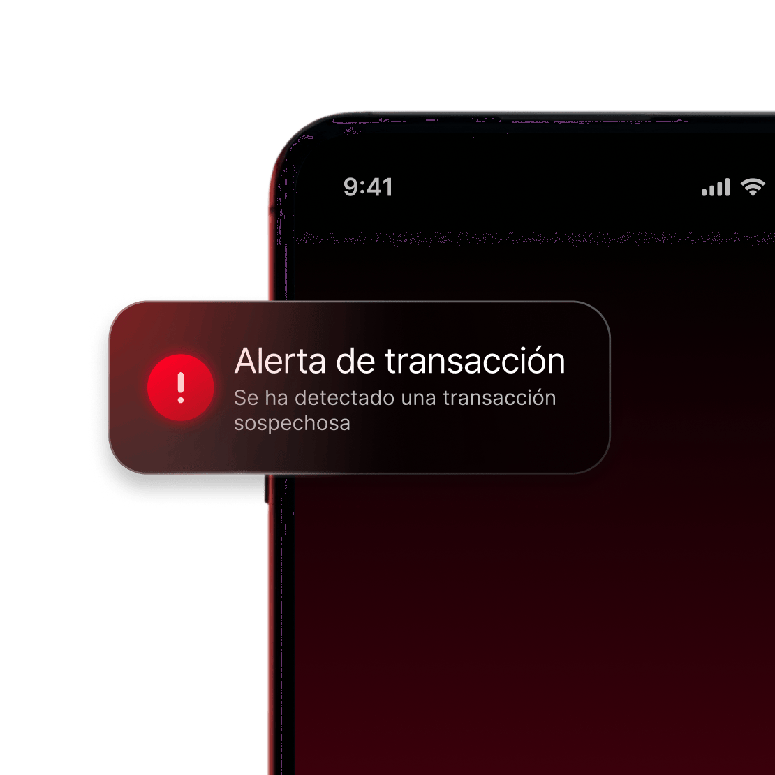 Una esquina de la pantalla de una laptop con una alerta en tiempo real sobre una transacción sospechosa.