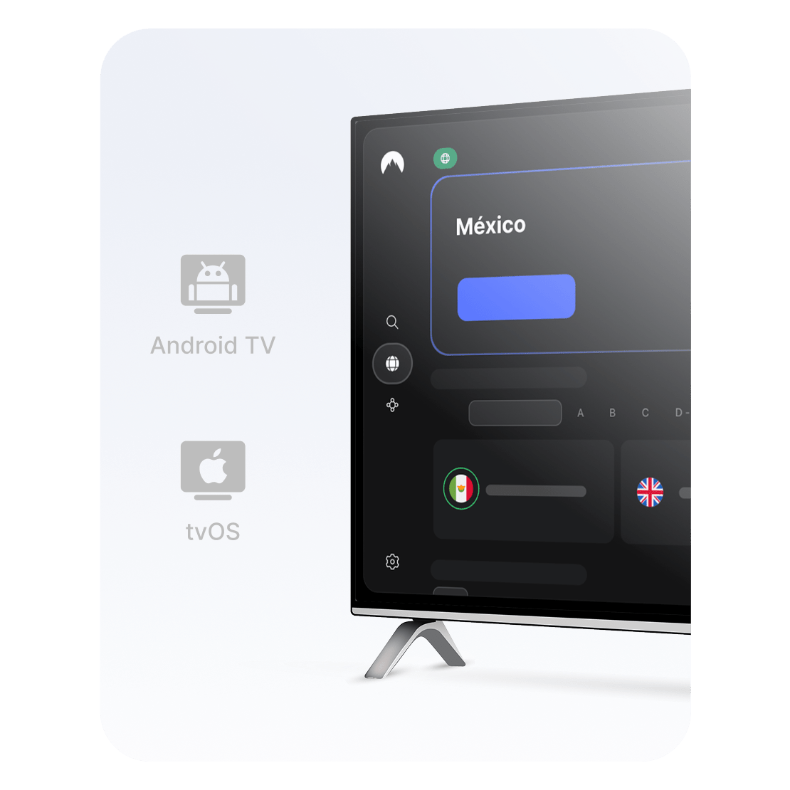 La app de NordVPN con un servidor de México seleccionado para configurar una VPN en un smart TV para ver contenido en streaming.