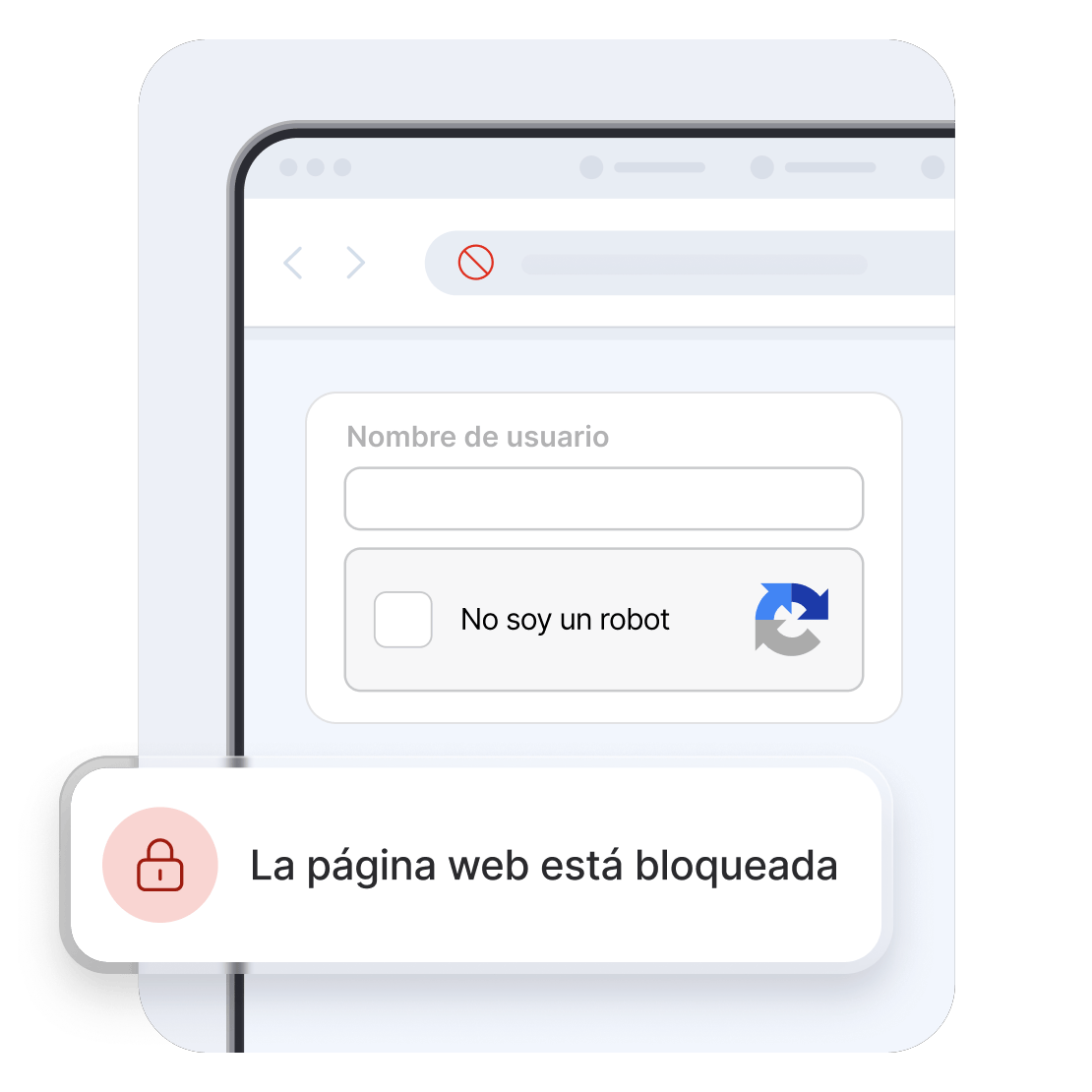A website login window with a CAPTCHA and a notification that informs the website is blocked.