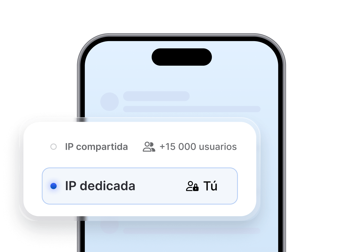 Mensaje de una app móvil que pide al usuario que elija entre una IP compartida y una IP dedicada.