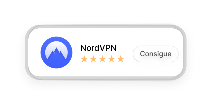 La ficha de la app NordVPN en la tienda de aplicaciones, en la que se muestra el icono de la app, una calificación de cinco estrellas y el botón «Conseguir».