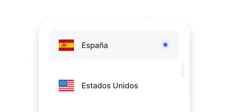 Fragmento de una lista que muestra ubicaciones de IP dedicada, como España y Estados Unidos.
