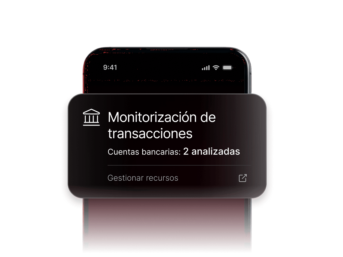 Una notificación de supervisión de transacciones que muestra que actualmente se están supervisando dos cuentas bancarias.