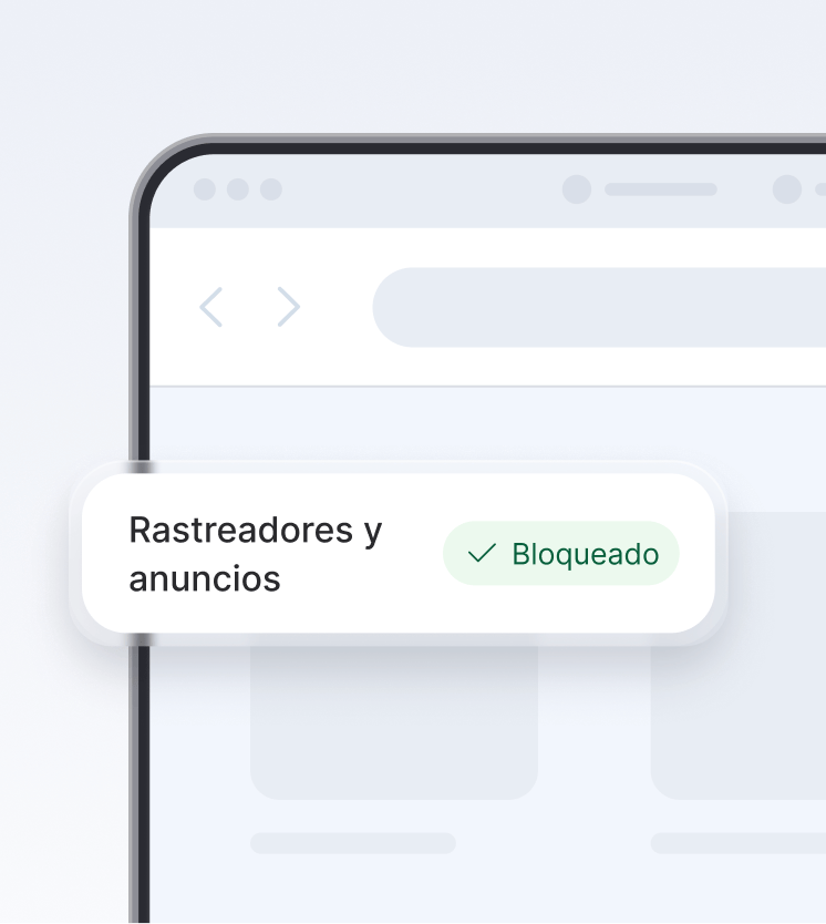 Una pantalla de navegador que muestra el antivirus de última generación bloqueando rastreadores y anuncios.