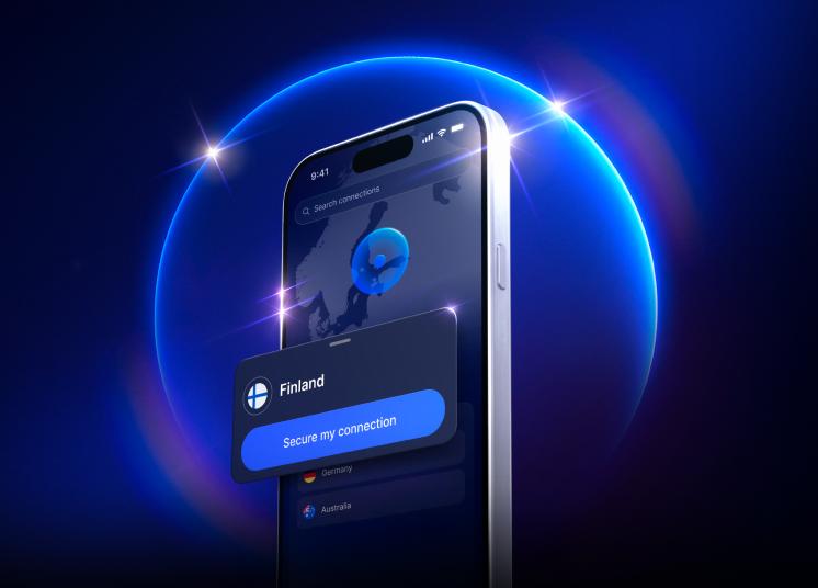 Älypuhelin, joka käyttää NordVPN:n Suomen palvelinta turvalliseen verkkoselaamiseen.