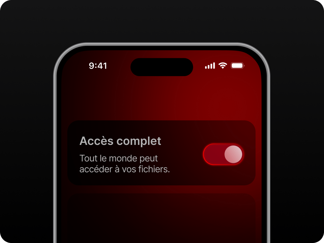 Écran d’un téléphone sur lequel l’option « Accès total » est activée.