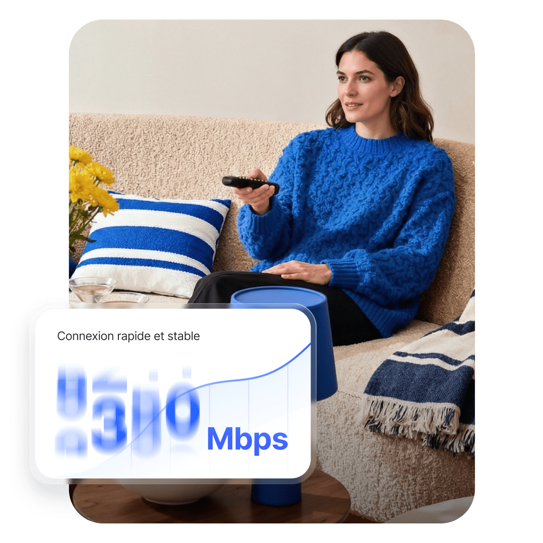 Une femme profitant d&#39;une connexion VPN rapide et stable pour regarder des films et des séries en streaming.