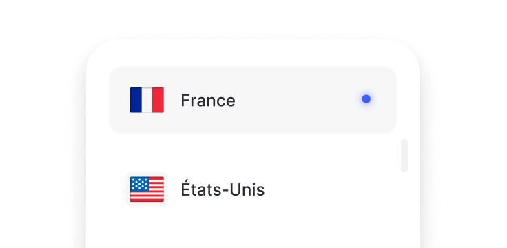 Extrait d'une liste indiquant des emplacements d'adresses IP dédiées, tels que la France et les États-Unis.
