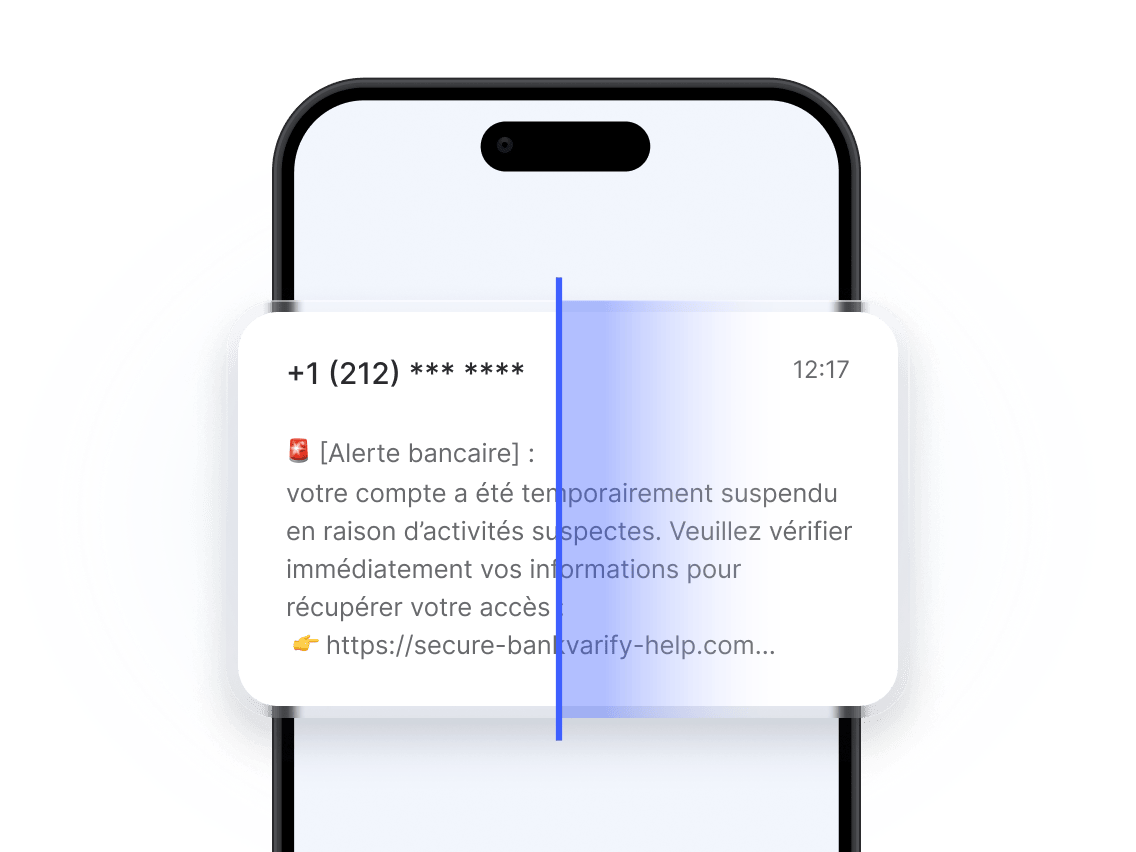 Un détecteur d'arnaque détectant un lien de phishing dans un SMS.