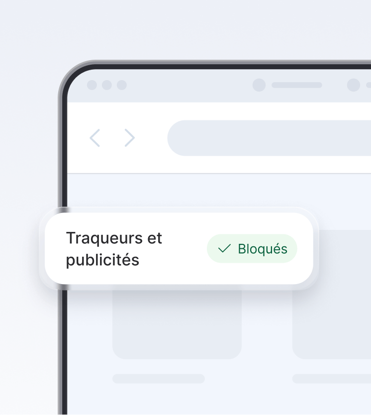 Un écran de navigateur montrant l’antivirus nouvelle génération bloquant des traqueurs et des publicités.