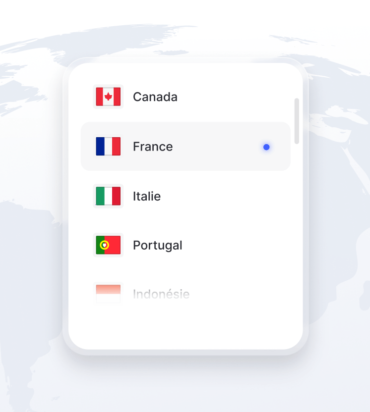 Un bout du globe terrestre sur lequel figure une liste des emplacements de serveurs VPN disponibles.