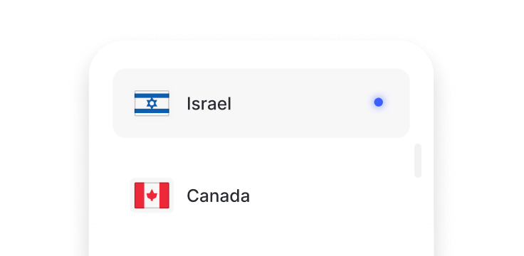 קטע מרשימה המציגה מיקומים של כתובות IP ייעודיות, כגון ישראל וקנדה.