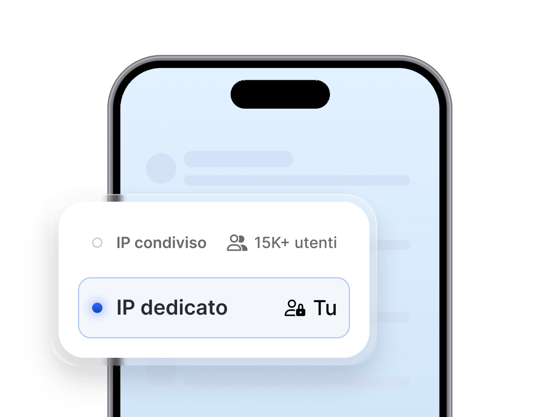 La finestra di dialogo di un&#39;app mobile che chiede all&#39;utente di scegliere tra un indirizzo IP condiviso e uno dedicato.