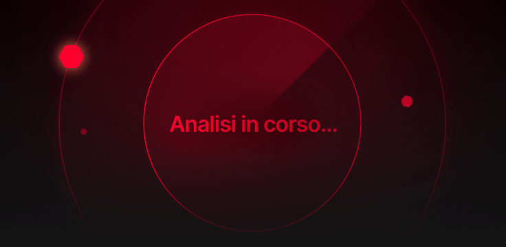 Un cerchio rosso con la scritta &quot;Analisi in corso...&quot;.