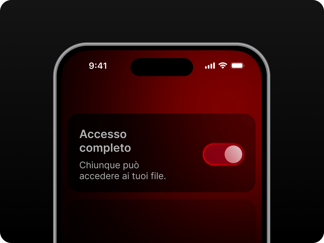 Lo schermo di uno smartphone con l&#39;opzione &quot;Accesso completo&quot; attivata.