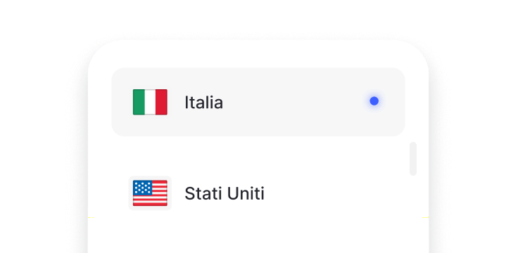 Sezione di un elenco che mostra le ubicazioni geografiche di IP dedicati in Italia e Stati Uniti.