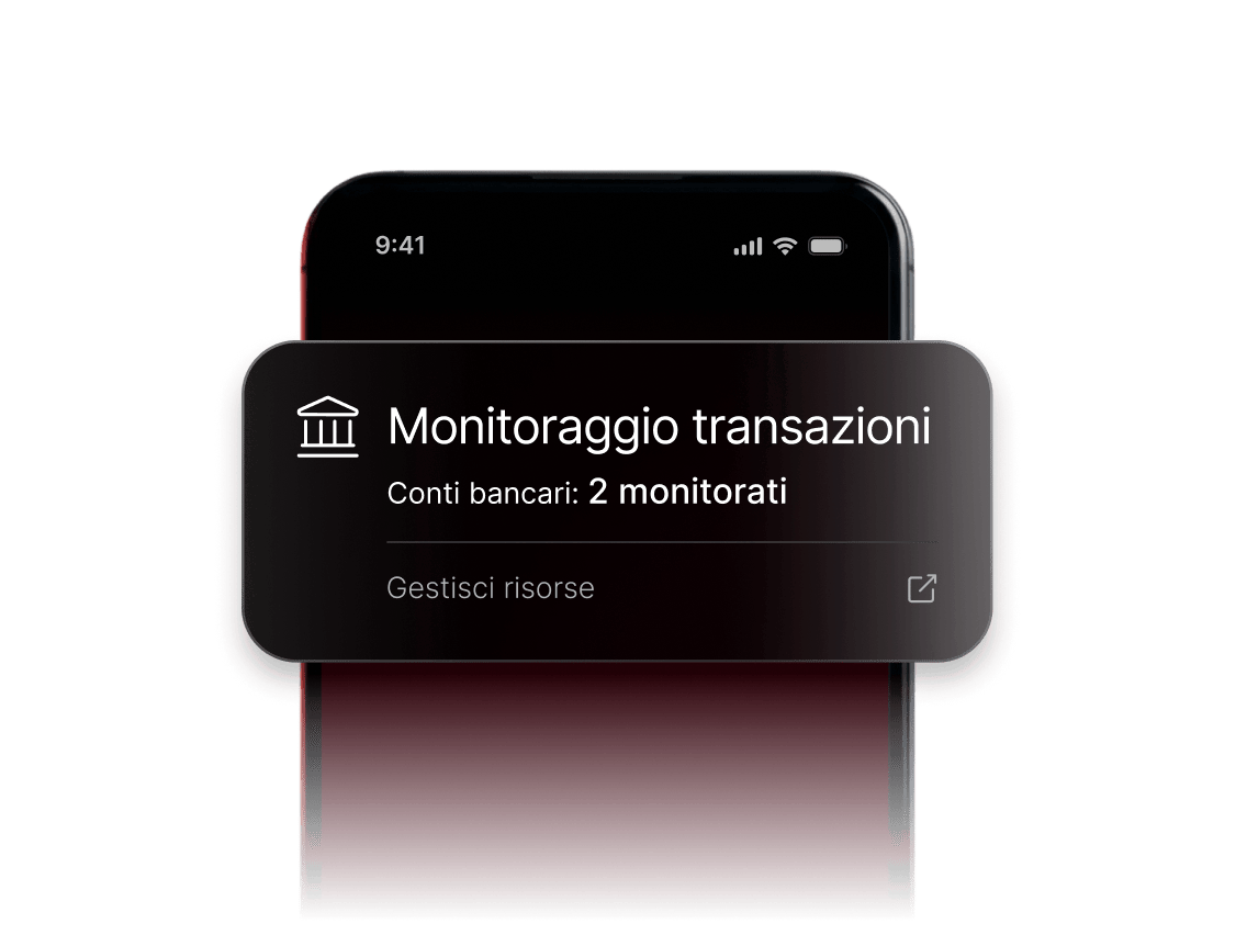 Una notifica relativa al monitoraggio delle transazioni che indica che due conti bancari sono attualmente sottoposti a monitoraggio.