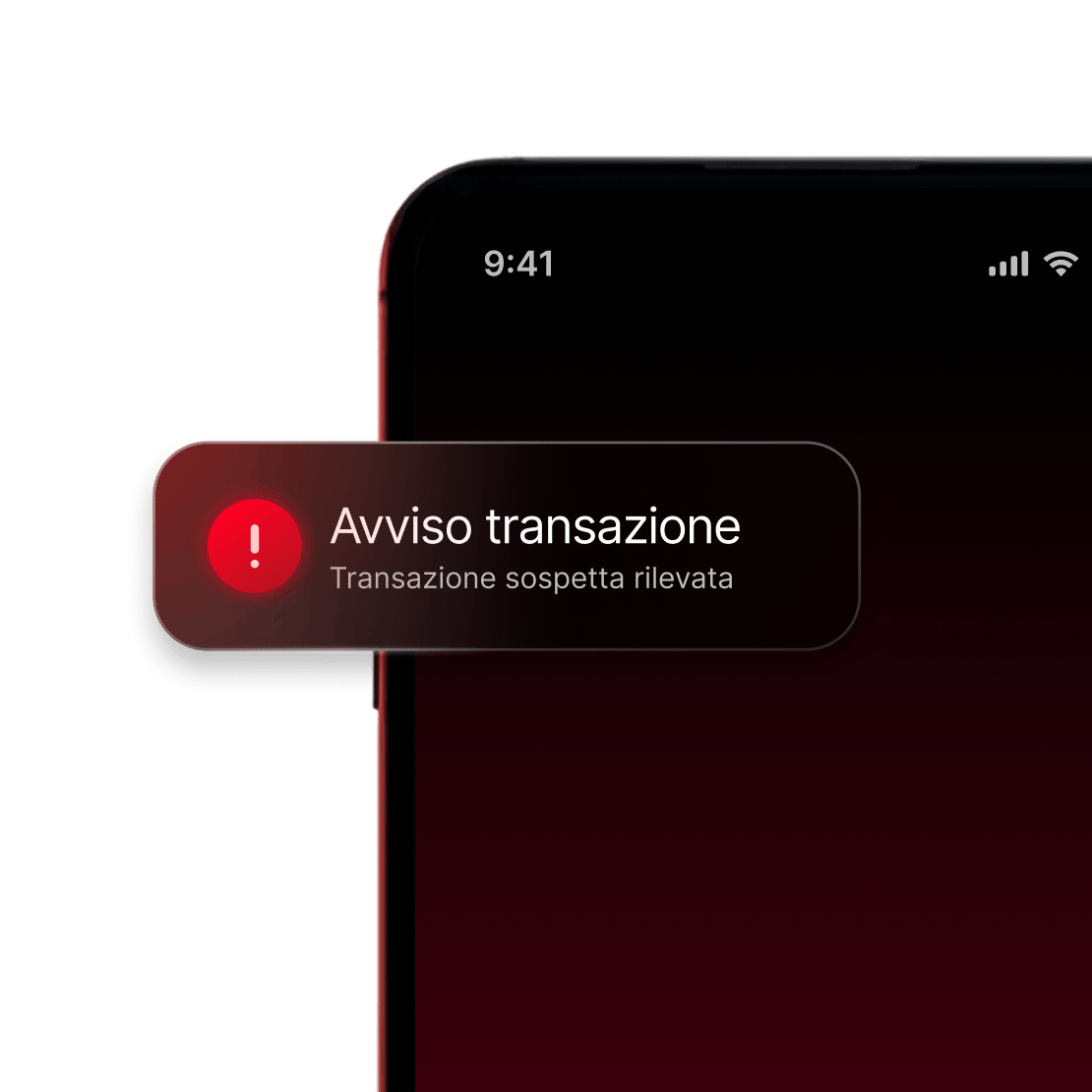 Un angolo dello schermo di un laptop con un avviso in tempo reale per una transazione sospetta.